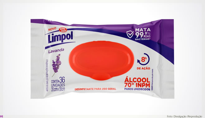 Limpol lança pano umedecido com álcool 70%